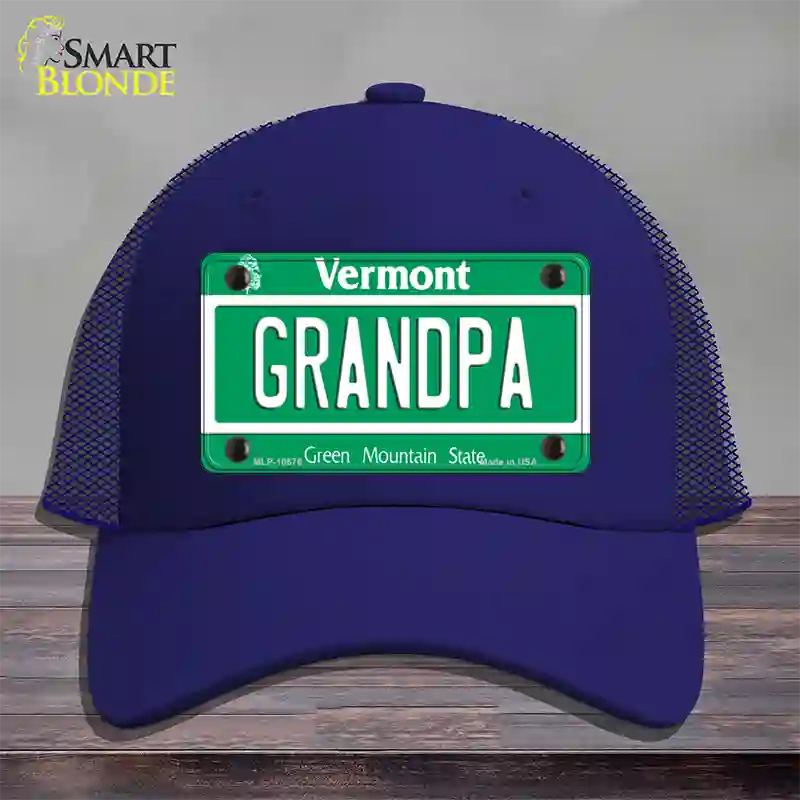 Grandpa Vermont Novelty License Plate Hat Mesh / Royal Blue