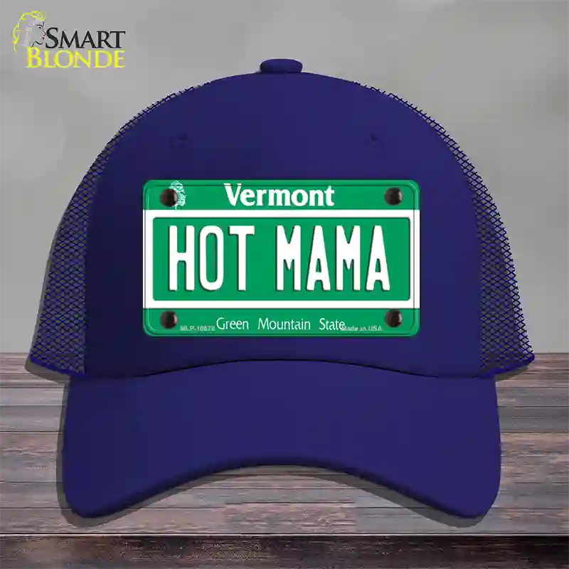 Hot Mama Vermont Novelty License Plate Hat Mesh / Royal Blue