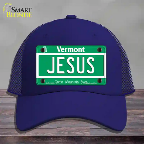 Jesus Vermont Novelty License Plate Hat Mesh / Royal Blue