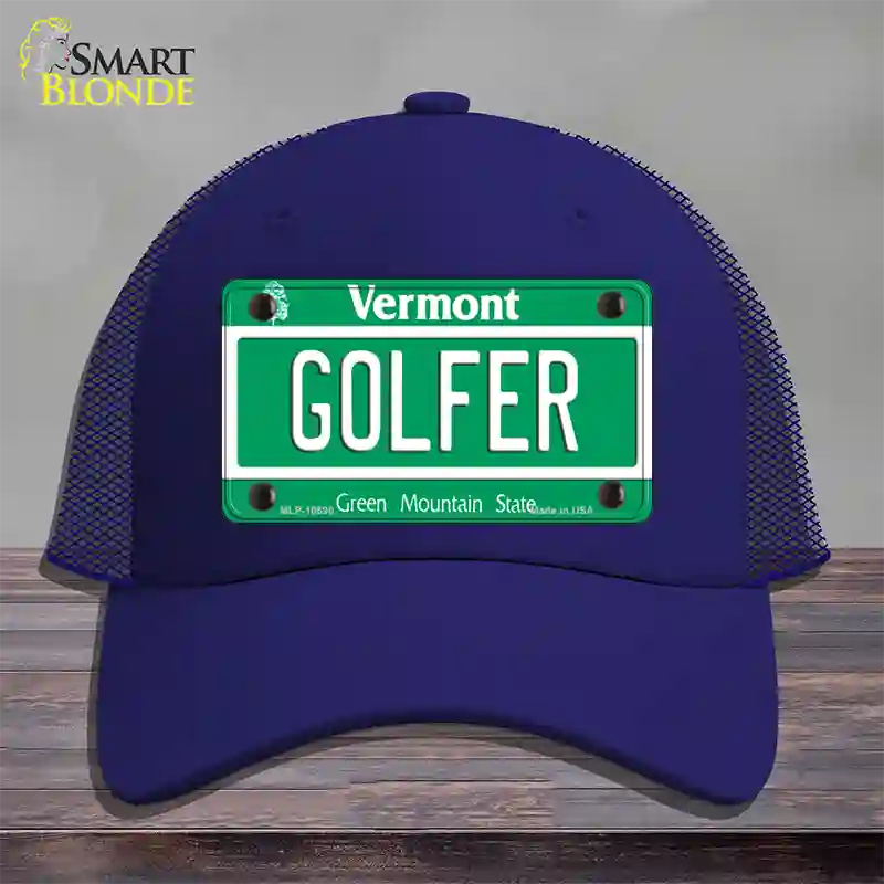 Golfer Vermont Novelty License Plate Hat Mesh / Royal Blue