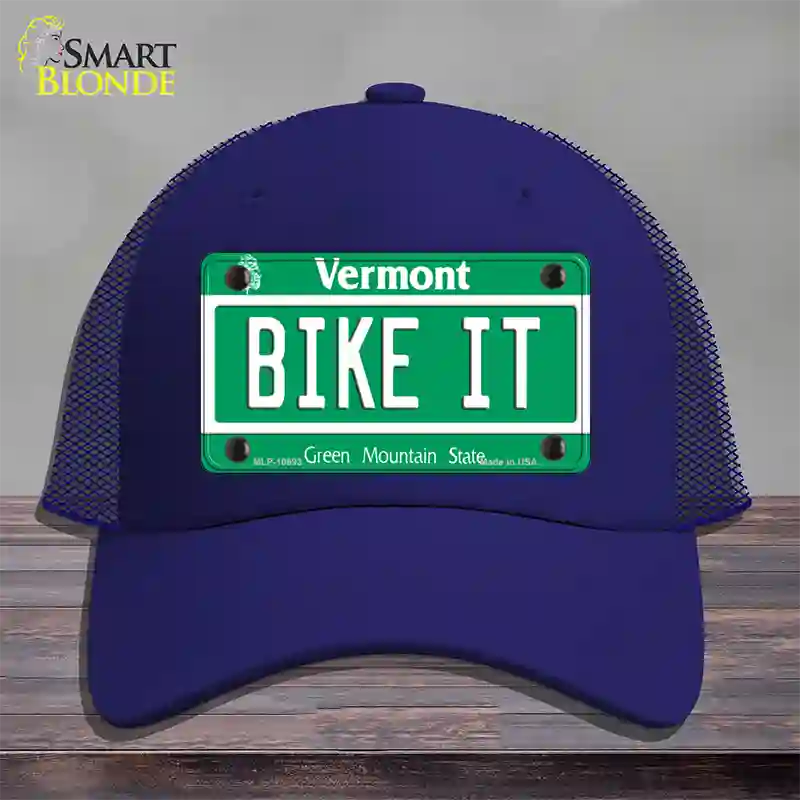 Bike It Vermont Novelty License Plate Hat Mesh / Royal Blue