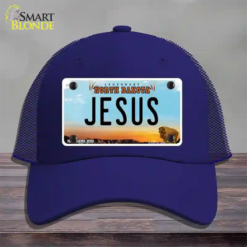 Jesus North Dakota Novelty License Plate Hat Mesh / Royal Blue