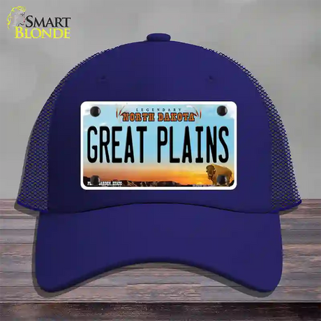 Great Plains North Dakota Novelty License Plate Hat Mesh / Royal Blue