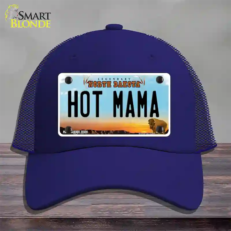 Hot Mama North Dakota Novelty License Plate Hat Mesh / Royal Blue