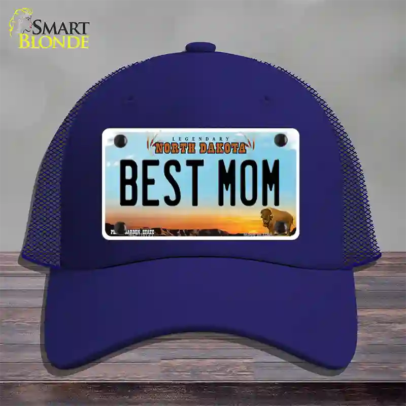 Best Mom North Dakota Novelty License Plate Hat Mesh / Royal Blue