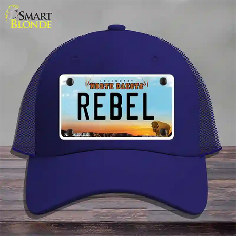 Rebel North Dakota Novelty License Plate Hat Mesh / Royal Blue