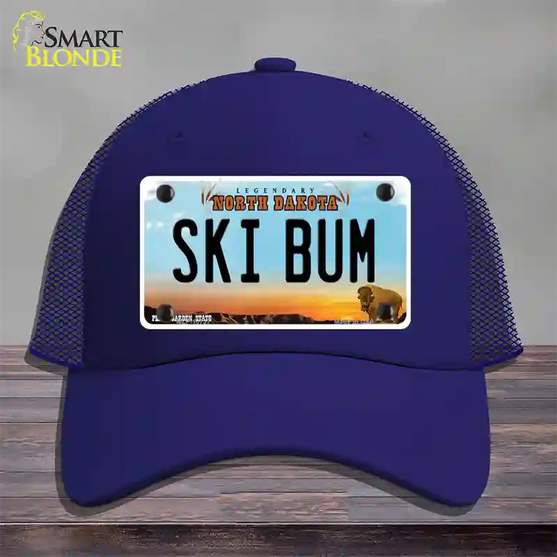 Ski Bum North Dakota Novelty License Plate Hat Mesh / Royal Blue