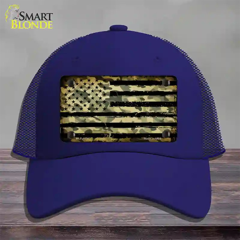 Camo American Flag Novelty License Plate Hat Mesh / Royal Blue