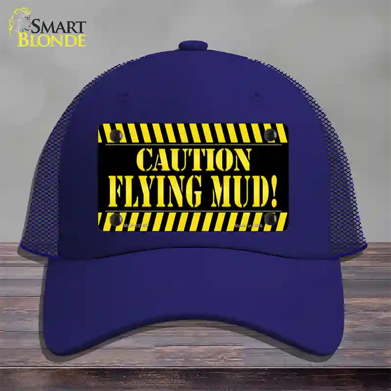 Caution Flying Mud Novelty License Plate Hat Mesh / Royal Blue