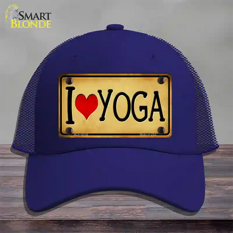 I Heart Yoga Novelty License Plate Hat Mesh / Royal Blue