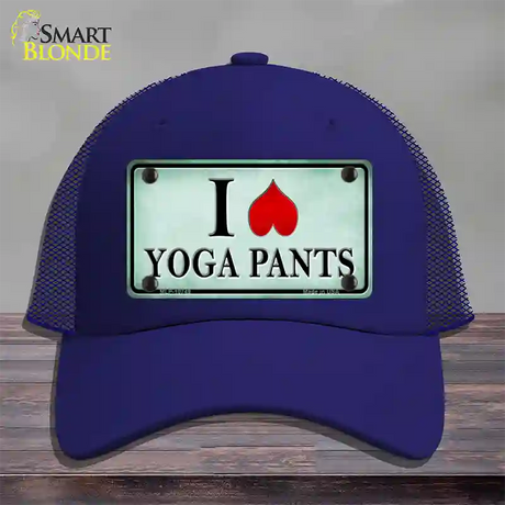 I Love Yoga Pants Novelty License Plate Hat Mesh / Royal Blue