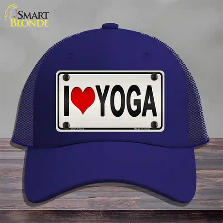 I Love Yoga Silver Novelty License Plate Hat Mesh / Royal Blue