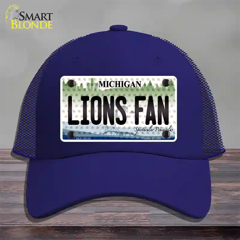 Lions Fan Michigan Novelty License Plate Hat Mesh / Royal Blue