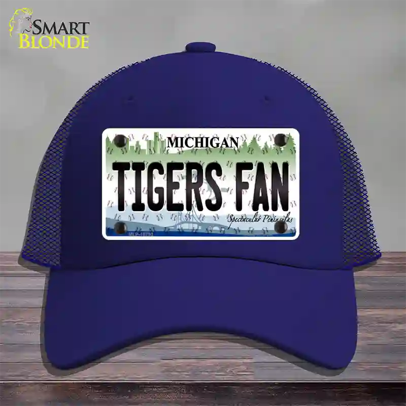 Tigers Fan Michigan Novelty License Plate Hat Mesh / Royal Blue