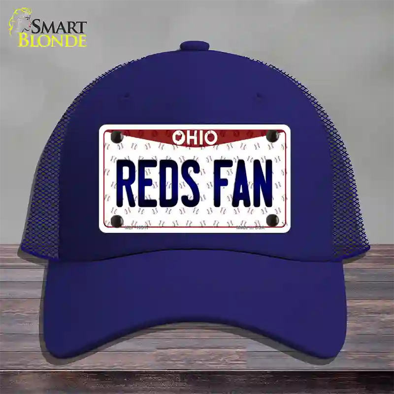 Reds Fan Ohio Novelty License Plate Hat Mesh / Royal Blue