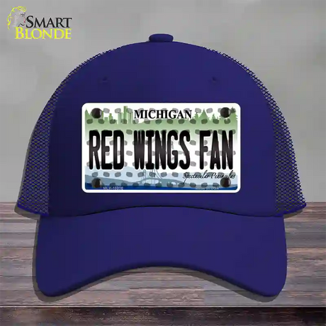 Red Wings Fan Michigan Novelty License Plate Hat Mesh / Royal Blue