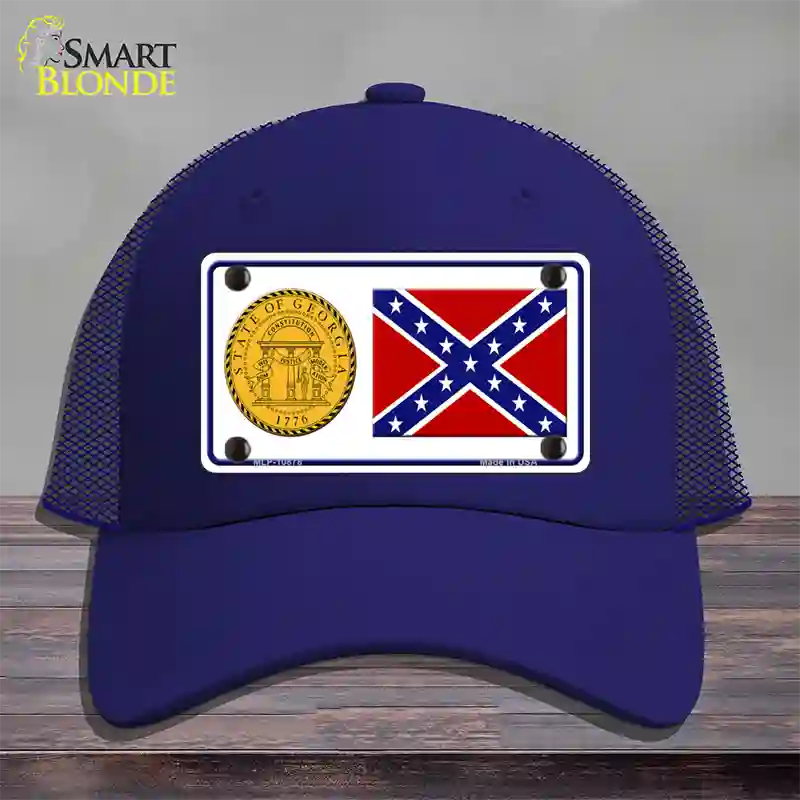 Confederate Flag Georgia Seal Novelty License Plate Hat Mesh / Royal Blue