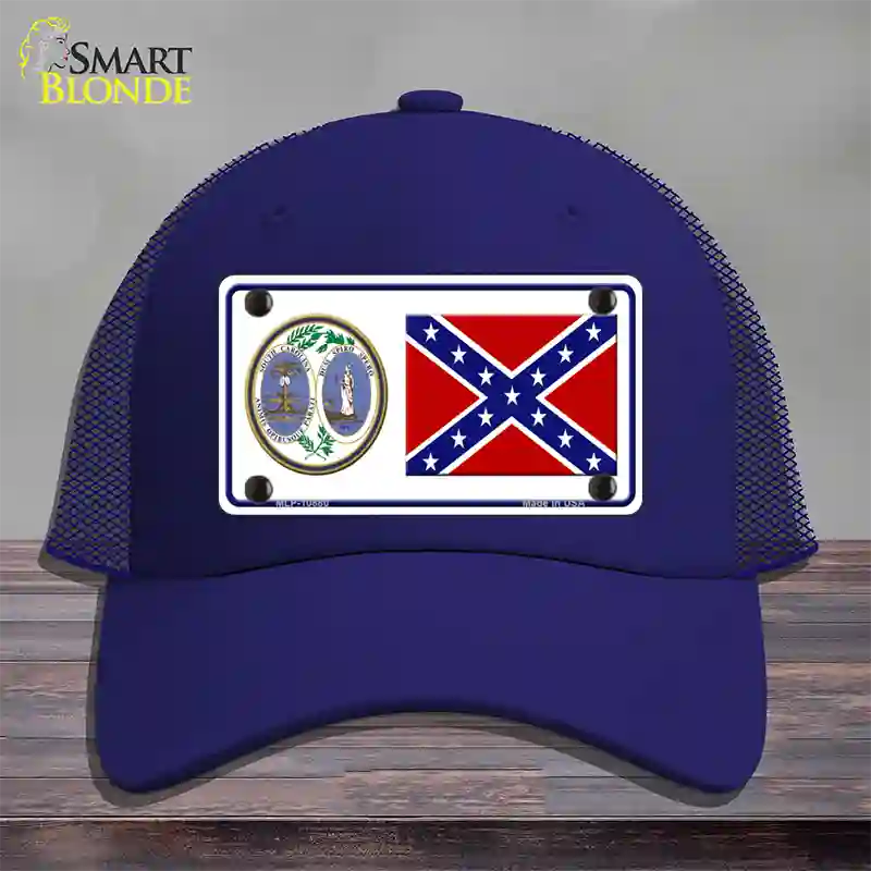 Confederate Flag South Carolina Seal Novelty License Plate Hat Mesh / Royal Blue