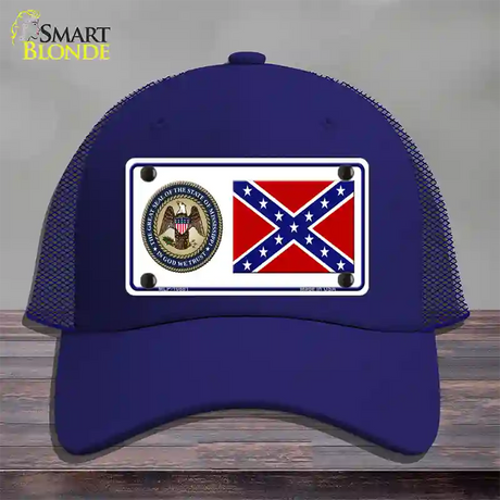 Confederate Flag Mississippi Seal Novelty License Plate Hat Mesh / Royal Blue