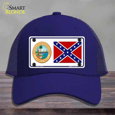 Confederate Flag Florida Seal Novelty License Plate Hat Mesh / Royal Blue