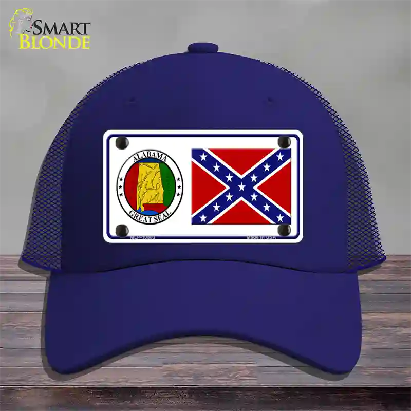 Confederate Flag Alabama Seal Novelty License Plate Hat Mesh / Royal Blue