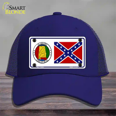 Confederate Flag Alabama Seal Novelty License Plate Hat Mesh / Royal Blue