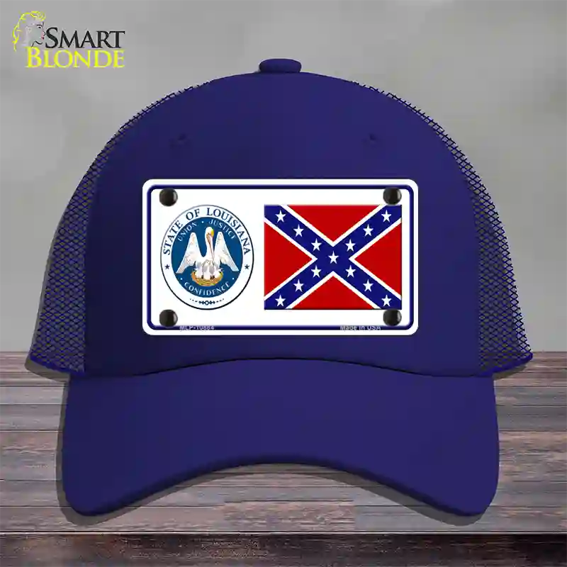 Confederate Flag Louisiana Seal Novelty License Plate Hat Mesh / Royal Blue