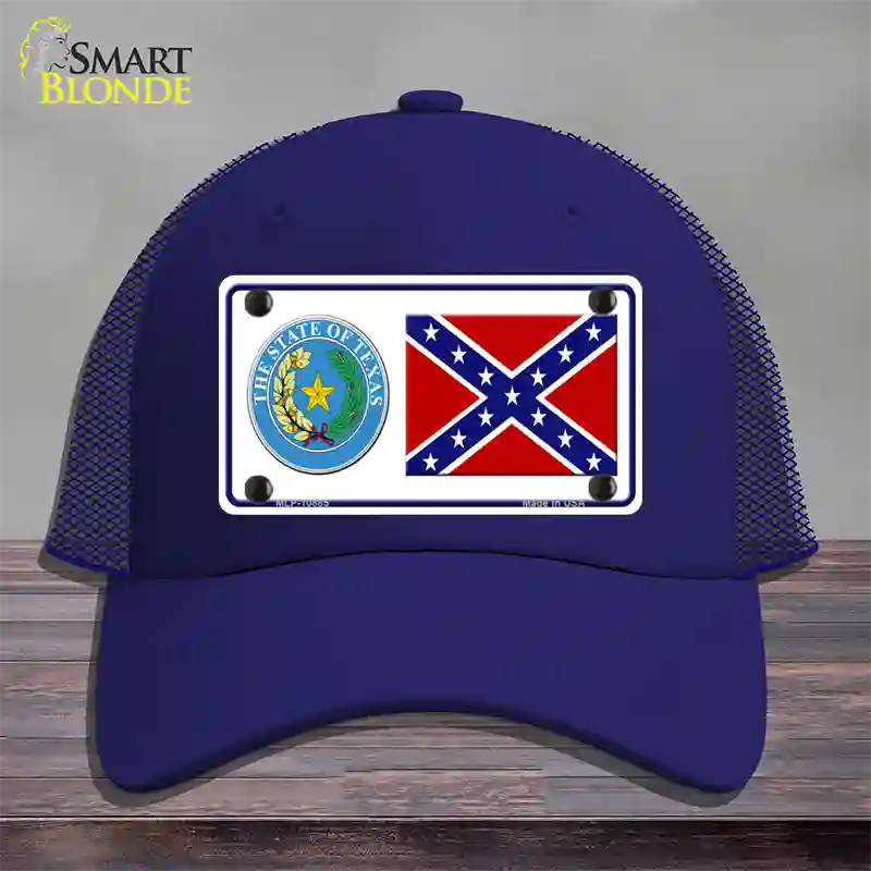 Confederate Flag Texas Seal Novelty License Plate Hat Mesh / Royal Blue