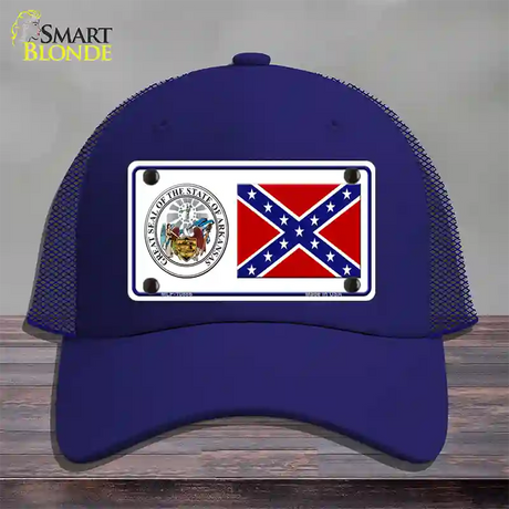 Confederate Flag Arkansas Seal Novelty License Plate Hat Mesh / Royal Blue