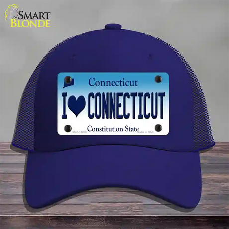 I Love Connecticut Novelty License Plate Hat Mesh / Royal Blue