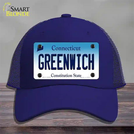 Greenwich Connecticut Novelty License Plate Hat Mesh / Royal Blue