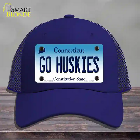 Go Huskies Connecticut Novelty License Plate Hat Mesh / Royal Blue