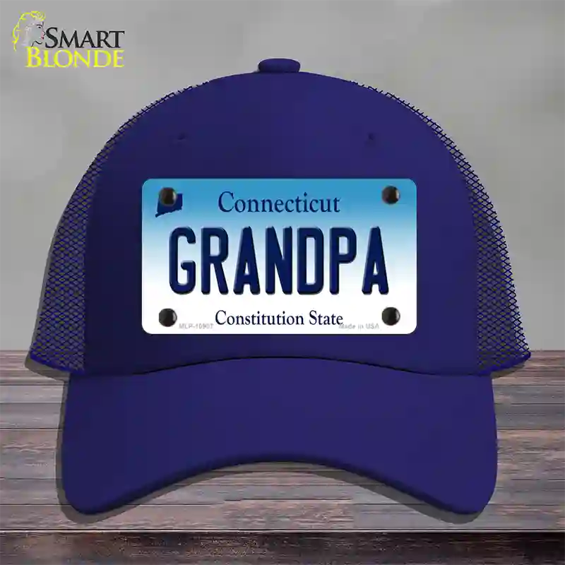 Grandpa Connecticut Novelty License Plate Hat Mesh / Royal Blue