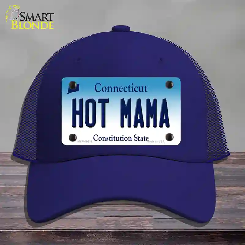 Hot Mama Connecticut Novelty License Plate Hat Mesh / Royal Blue