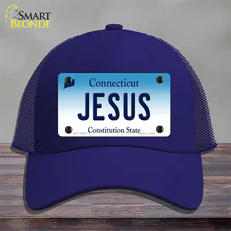 Jesus Connecticut Novelty License Plate Hat Mesh / Royal Blue