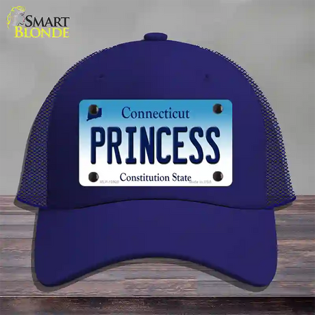 Princess Connecticut Novelty License Plate Hat Mesh / Royal Blue