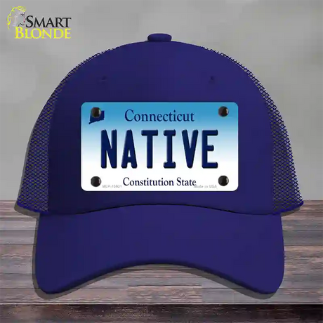 Native Connecticut Novelty License Plate Hat Mesh / Royal Blue