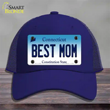 Best Mom Connecticut Novelty License Plate Hat Mesh / Royal Blue