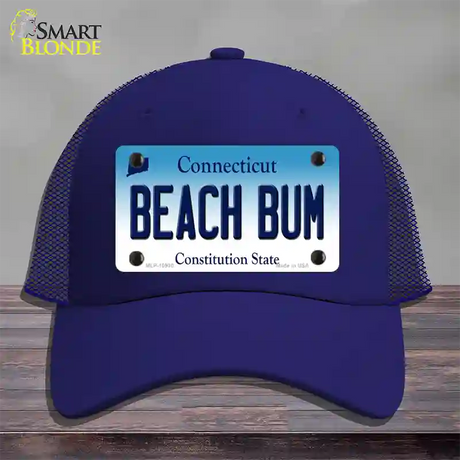 Beach Bum Connecticut Novelty License Plate Hat Mesh / Royal Blue