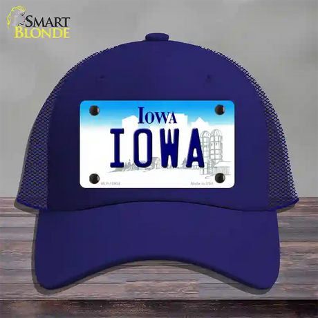 Iowa State Novelty License Plate Hat Mesh / Royal Blue