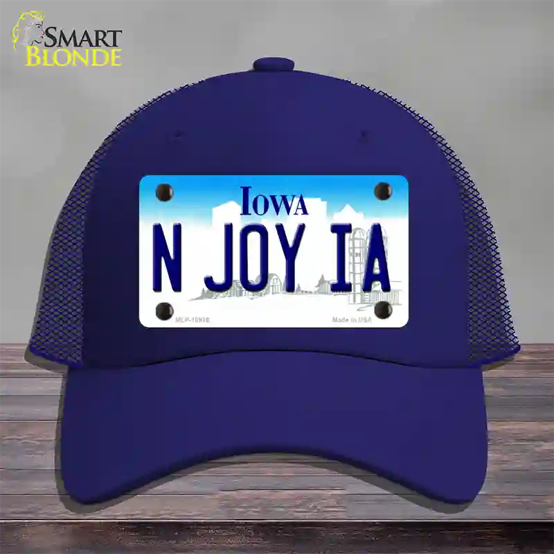 N Joy IA Iowa Novelty License Plate Hat Mesh / Royal Blue