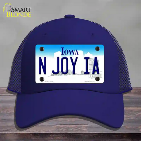 N Joy IA Iowa Novelty License Plate Hat Mesh / Royal Blue