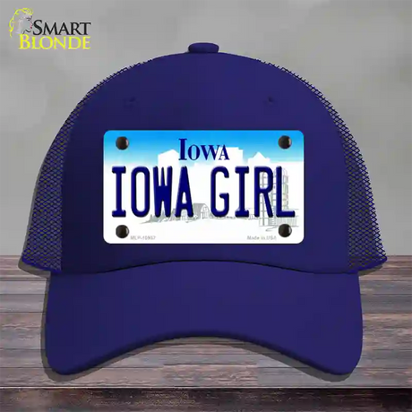 Iowa Girl Iowa Novelty License Plate Hat Mesh / Royal Blue