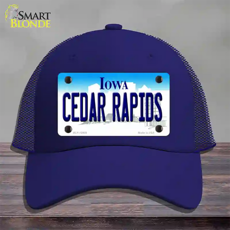 Cedar Rapids Iowa Novelty License Plate Hat Mesh / Royal Blue