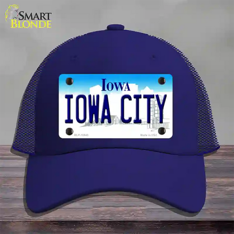 Iowa City Iowa Novelty License Plate Hat Mesh / Royal Blue