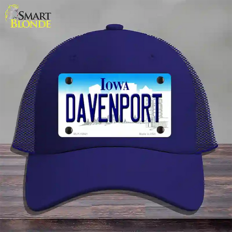 Davenport Iowa Novelty License Plate Hat Mesh / Royal Blue