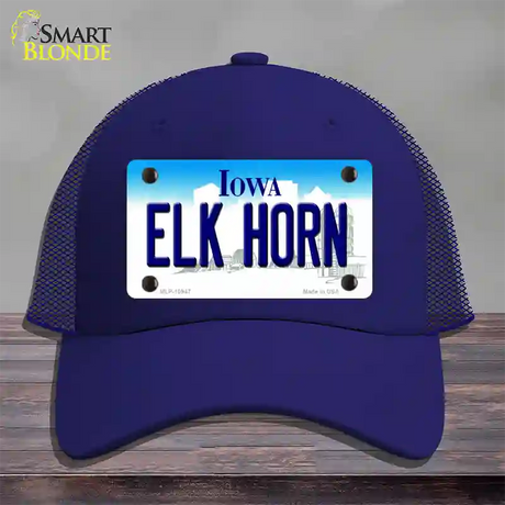 Elk Horn Iowa Novelty License Plate Hat Mesh / Royal Blue