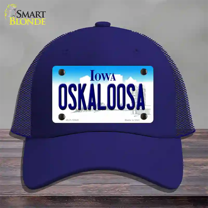 Oskaloosa Iowa Novelty License Plate Hat Mesh / Royal Blue