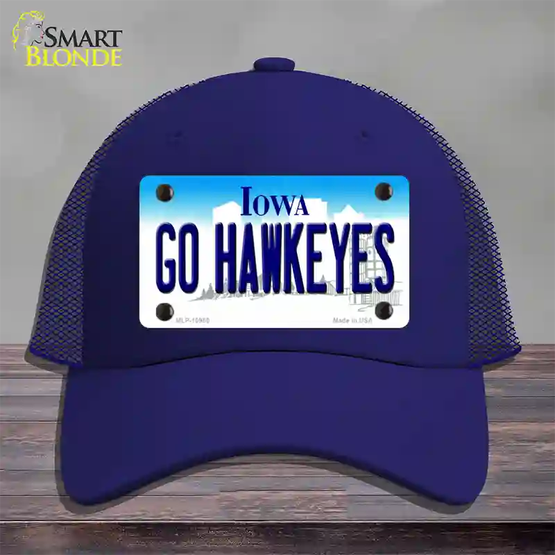 Go Hawkeyes Iowa Novelty License Plate Hat Mesh / Royal Blue