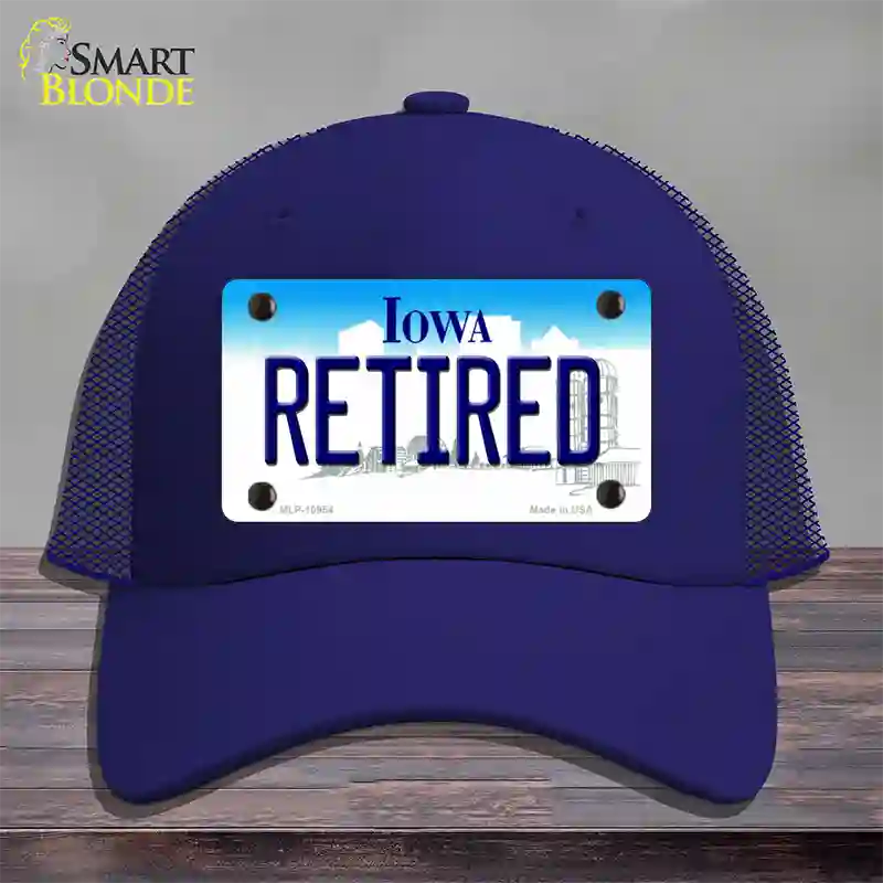 Retired Iowa Novelty License Plate Hat Mesh / Royal Blue